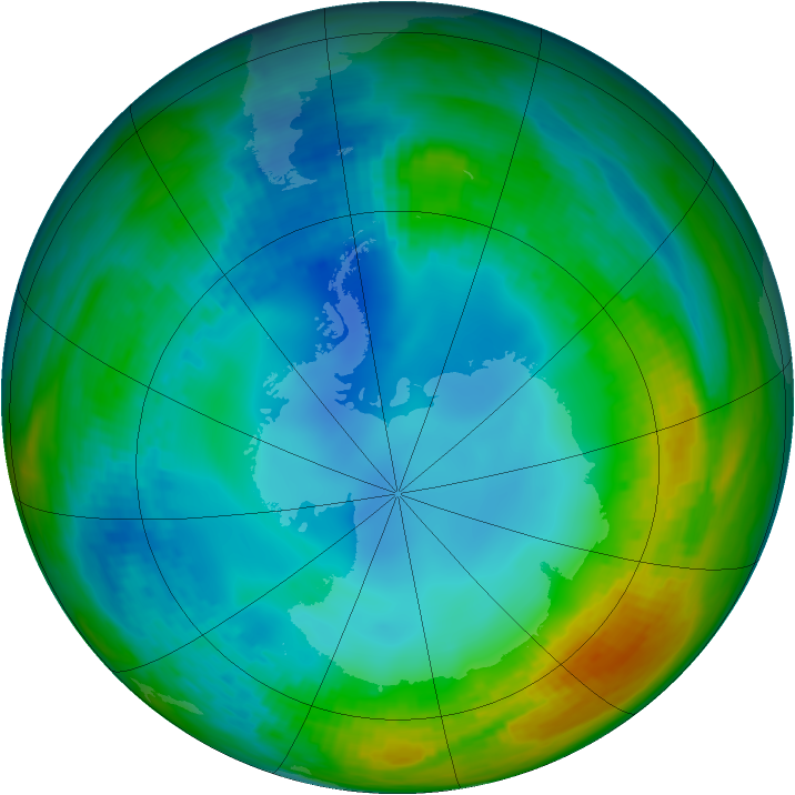 Antarctic ozone map for 25 July 1988